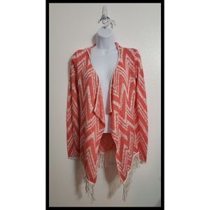 Pink and White Chevron Cardigan with Hood